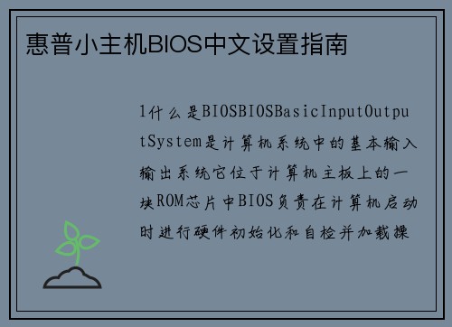 惠普小主机BIOS中文设置指南