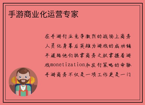 手游商业化运营专家