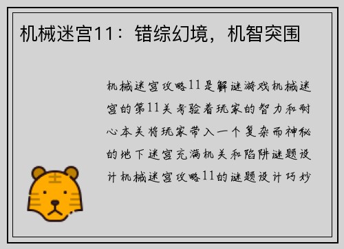 机械迷宫11：错综幻境，机智突围